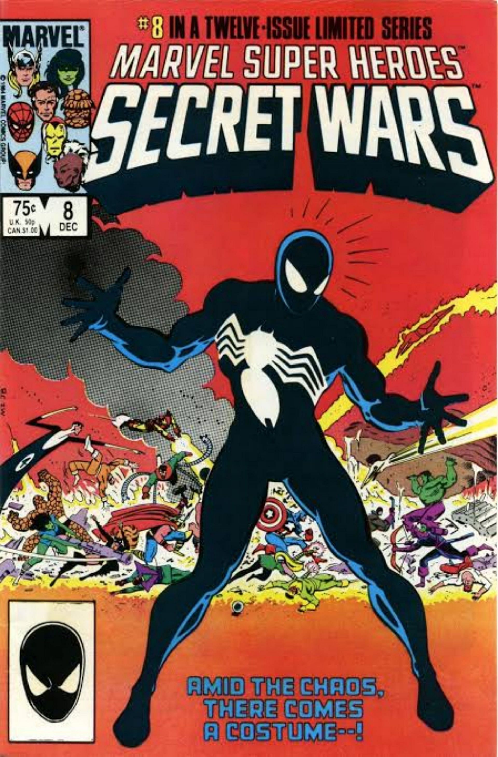 First appearance of the Black Suit Spider-Man on Secret Wars&#039; cover (Image via Marvel Comics)