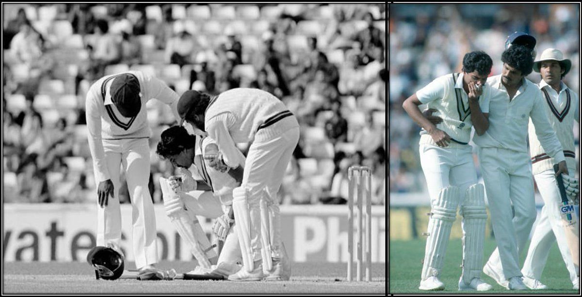 Dilip Vengsarkar was hit by Malcolm Marshall on the chin (P.C.:Twitter)