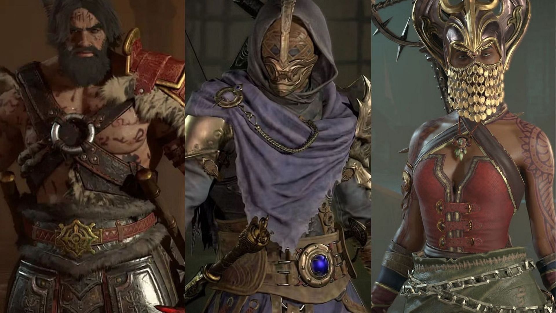 A Barbarian, Rogue and Sorcerer in Diablo 4