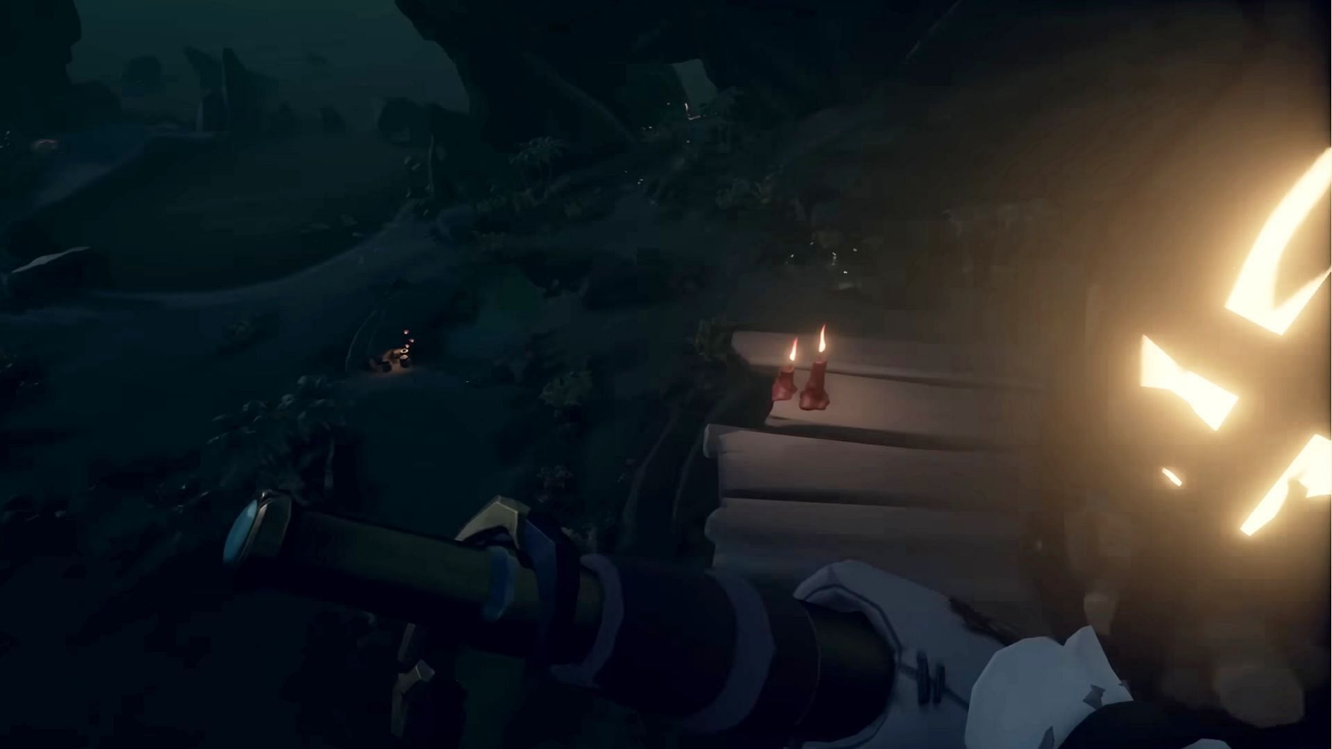 Aim the spyglass to the left of this brazier (Image via Sea of Thieves)