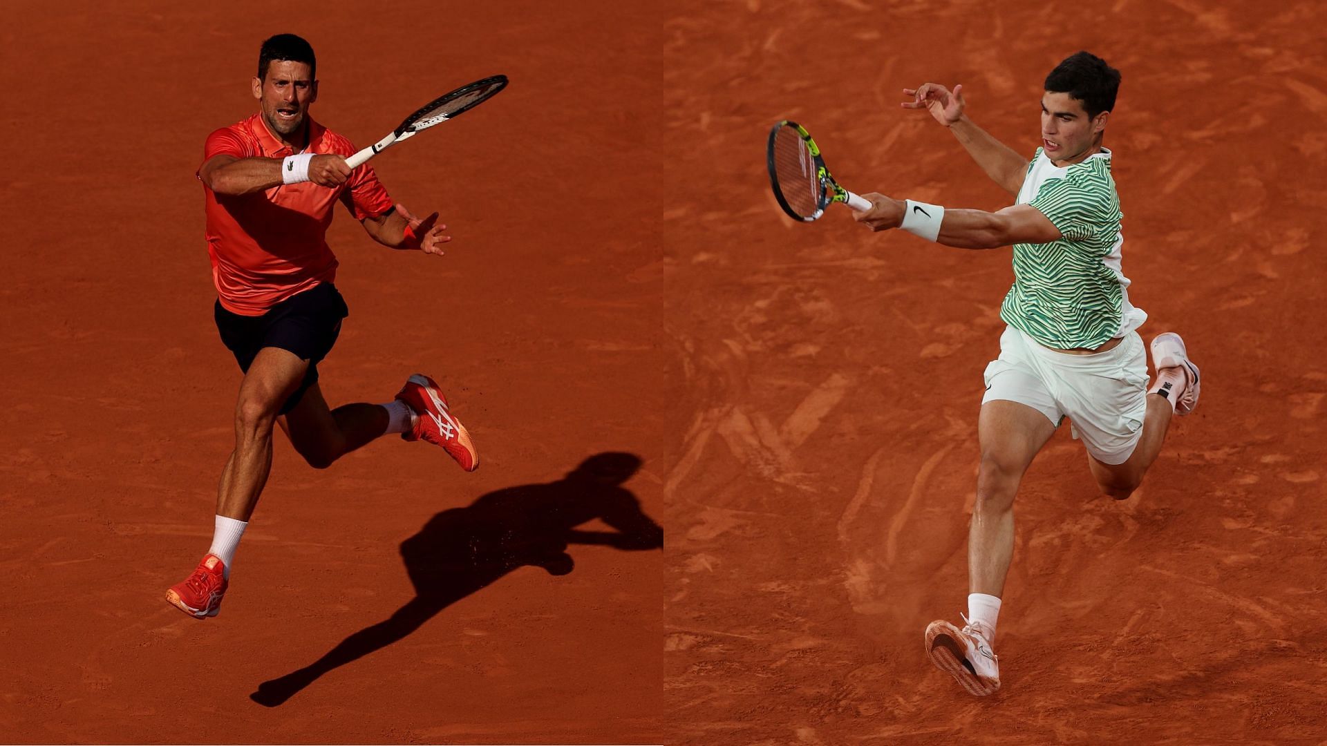 Novak Djokovic and Carlos Alcaraz face off in the 2023 French Open semifinals.