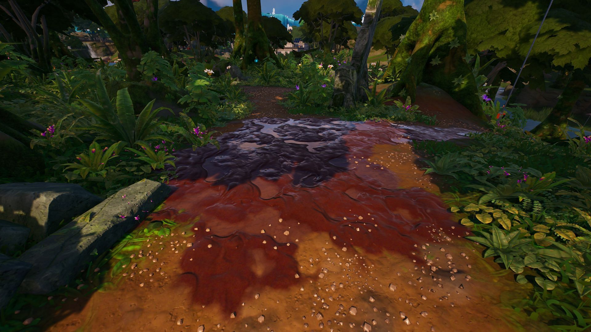 Mud is easy enough to find as it stands out from the normal terrain&#039;s texture (Image via Epic Games/Fortnite)