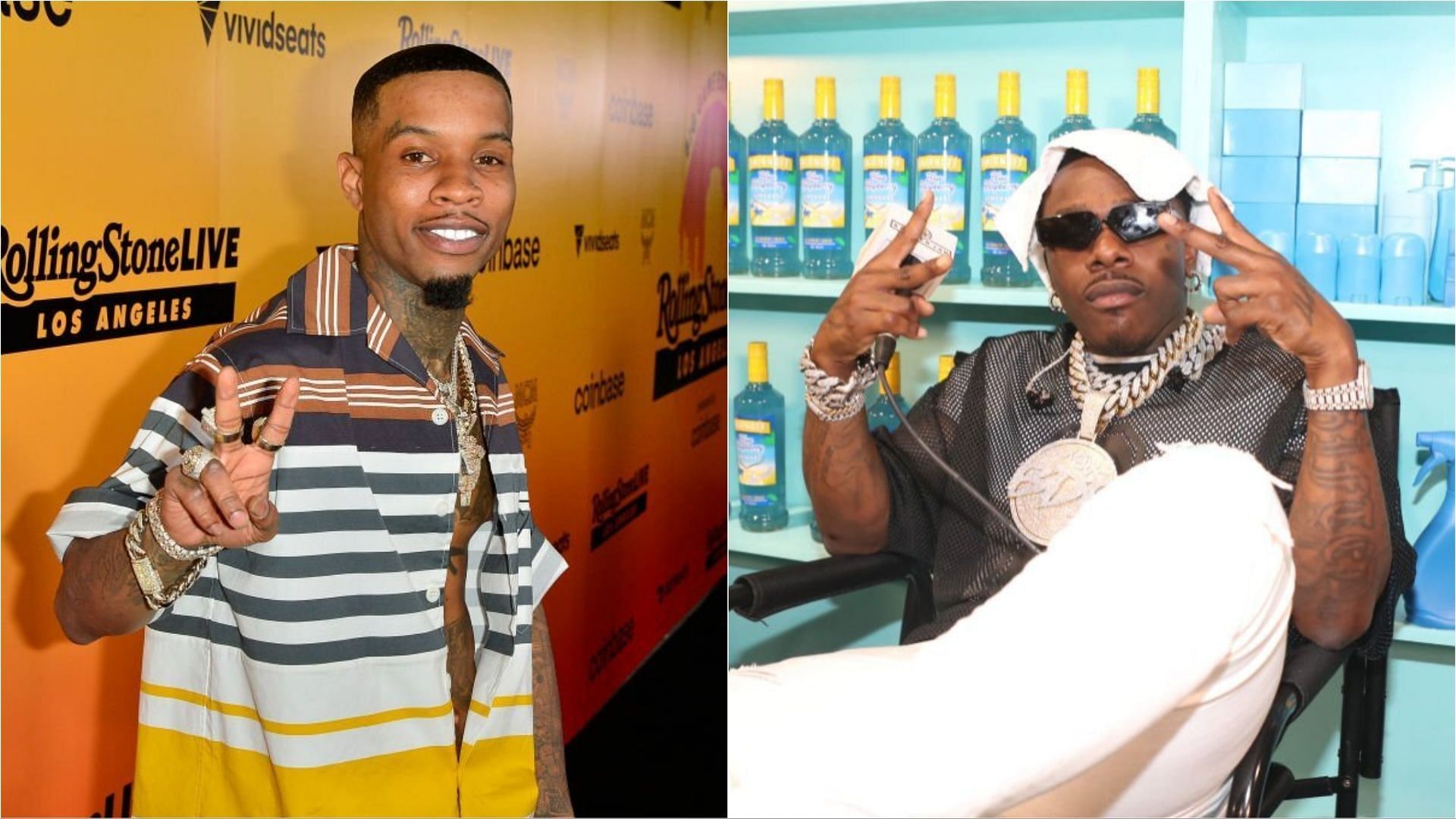 Court documents revealed that Tory Lanez and DaBaby attacked Megan Thee Stallion during an event (Images via Jerod Harris and Johnny Nunez/Getty Images)