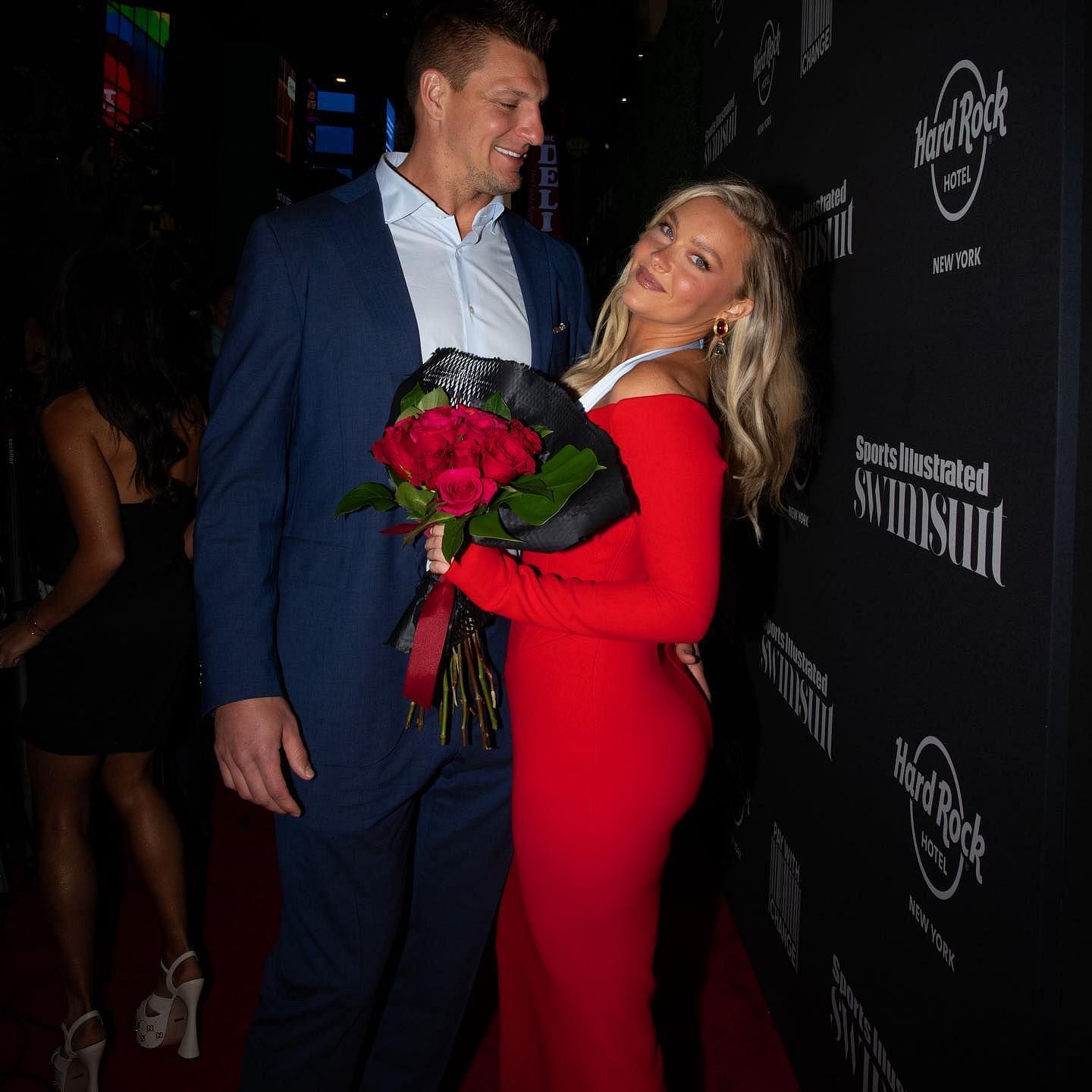 Rob Gronkowski and Camille Kostek at the 2023 Sports Illustrated Swimsuit Issue launch party - image via IG/@camillekostek
