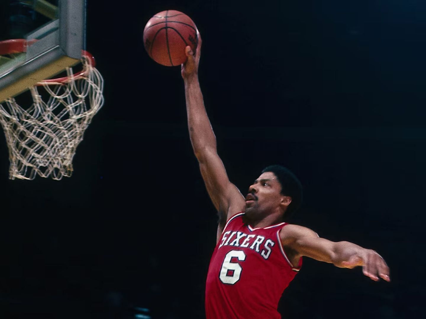 Julius Erving in action during an NBA game 
