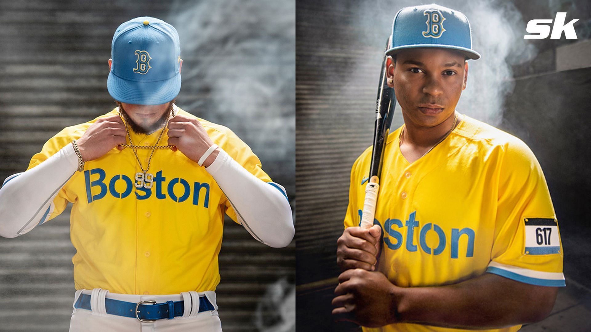 boston red sox yellow and blue jersey