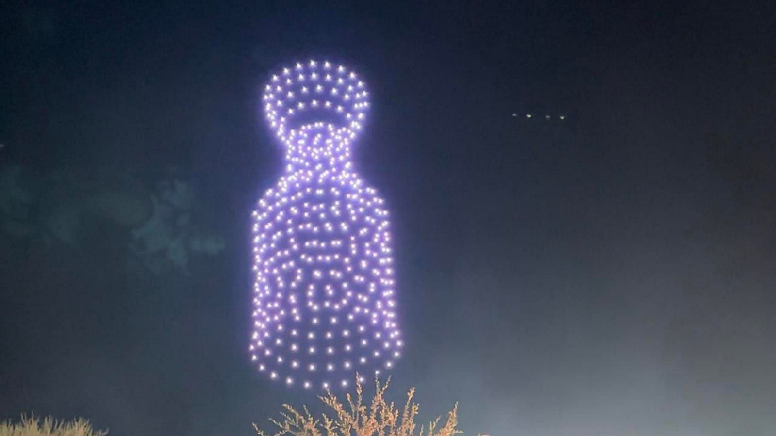 Stanley Cup made of drones lit up the Vegas night sky at the Golden Knights trophy parade