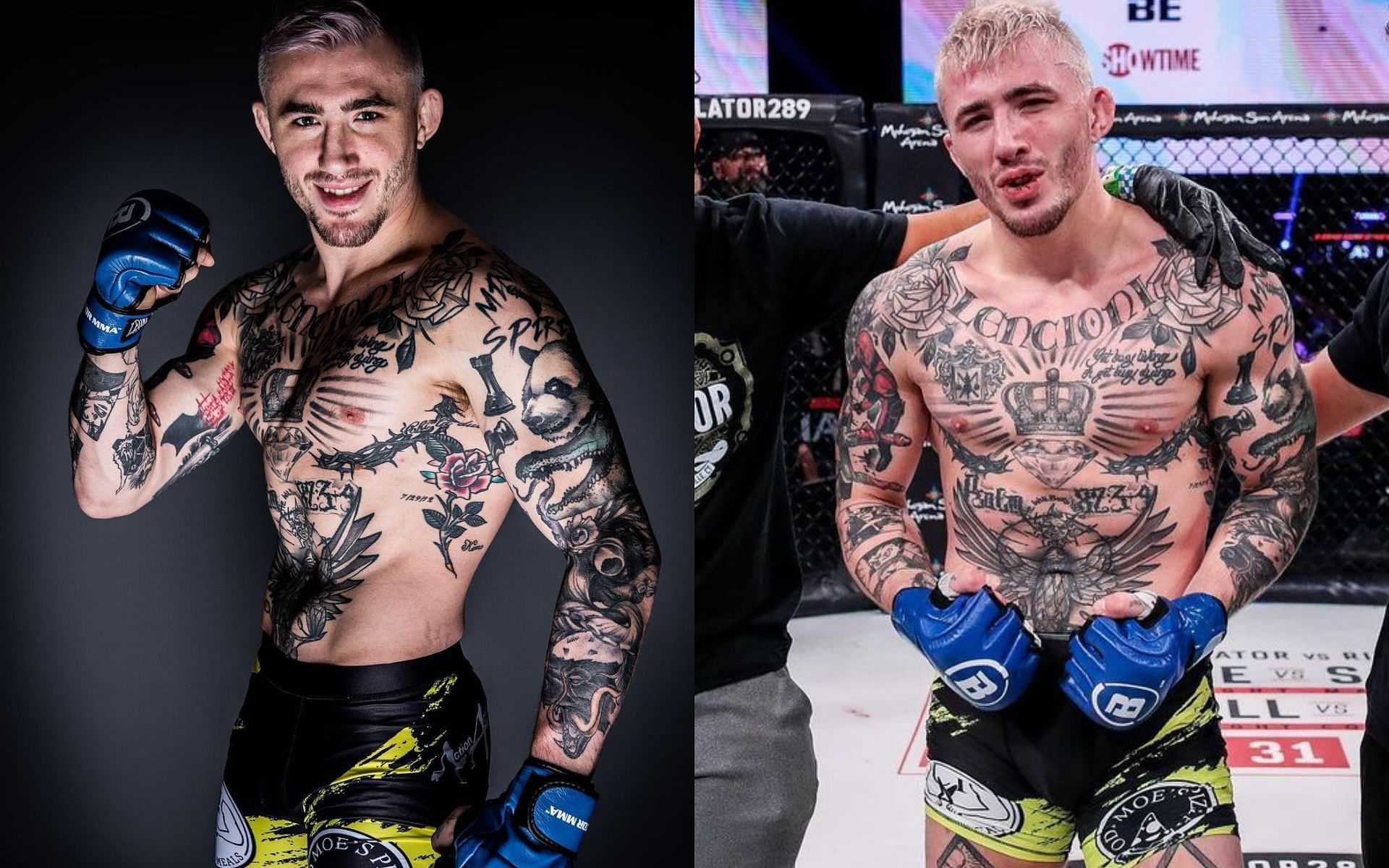 Cris Lencioni (Left); Lencioni in the Bellator MMA cage (Right) [*Image courtesy: left and right images via @crissunshinemma Instagram]