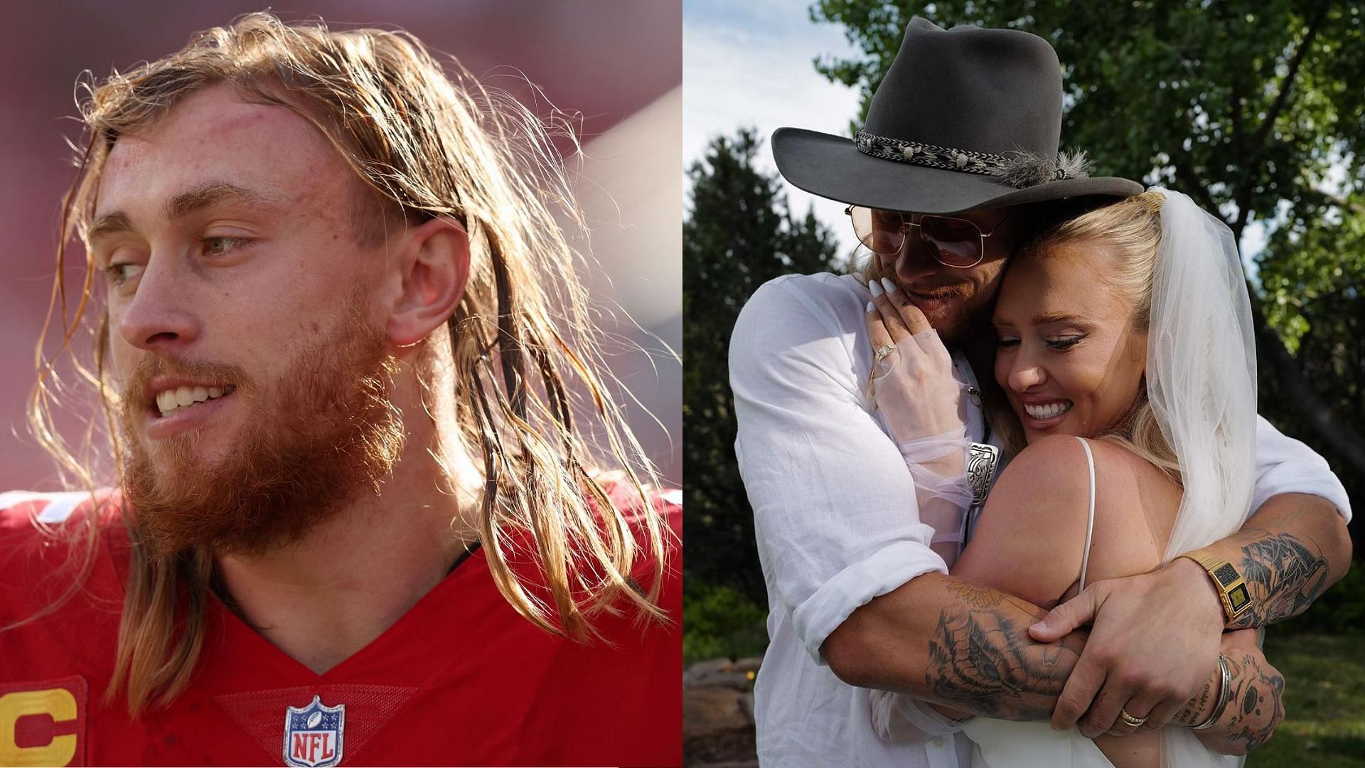 George Kittle hugs his sister, Emma, during her wedding to pro baseball pitcher Cody Ponce in Santa Fe, New Mexico. (Image credit: gkittle/Instagram)