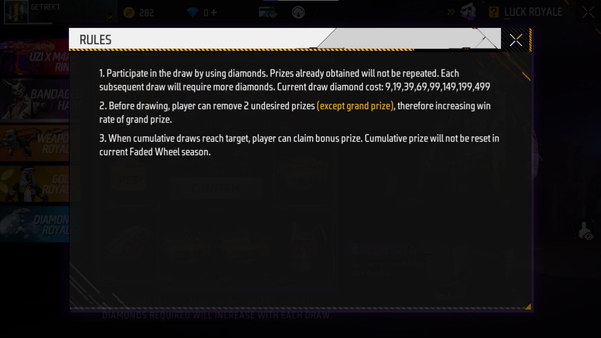 These are the rules of the new Faded Wheel event (Image via Garena)