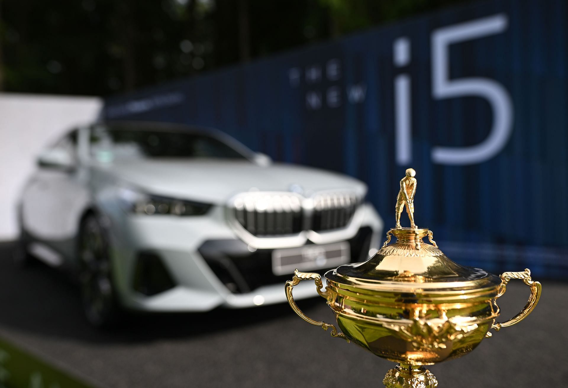 The Ryder Cup trophy is pictured in front of a BMW car during the pro-am prior to the BMW International Open at Golfclub M&uuml;nchen Eichenried, Germany