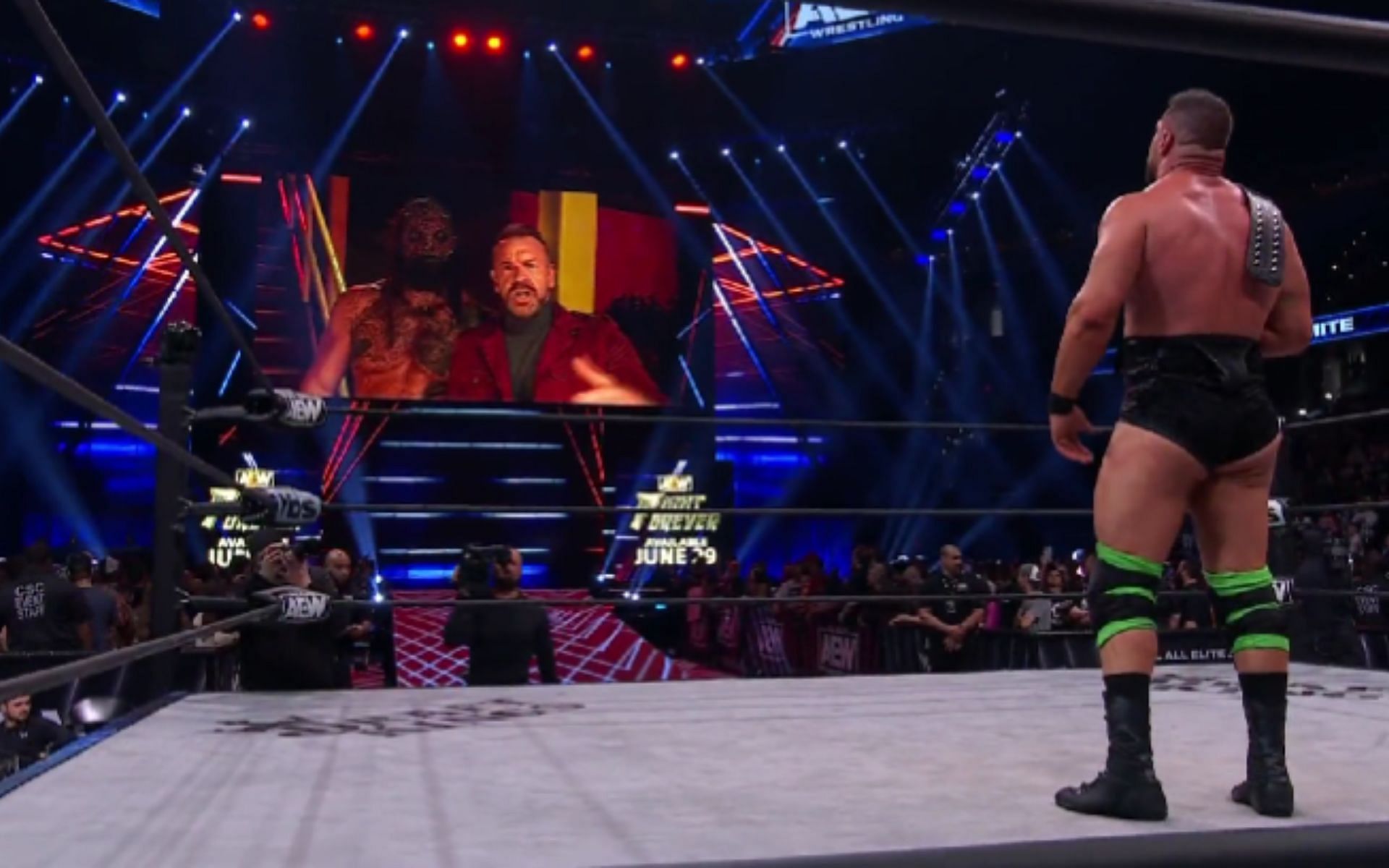 Christian and Luchasaurus confronting Wardlow on AEW Dynamite