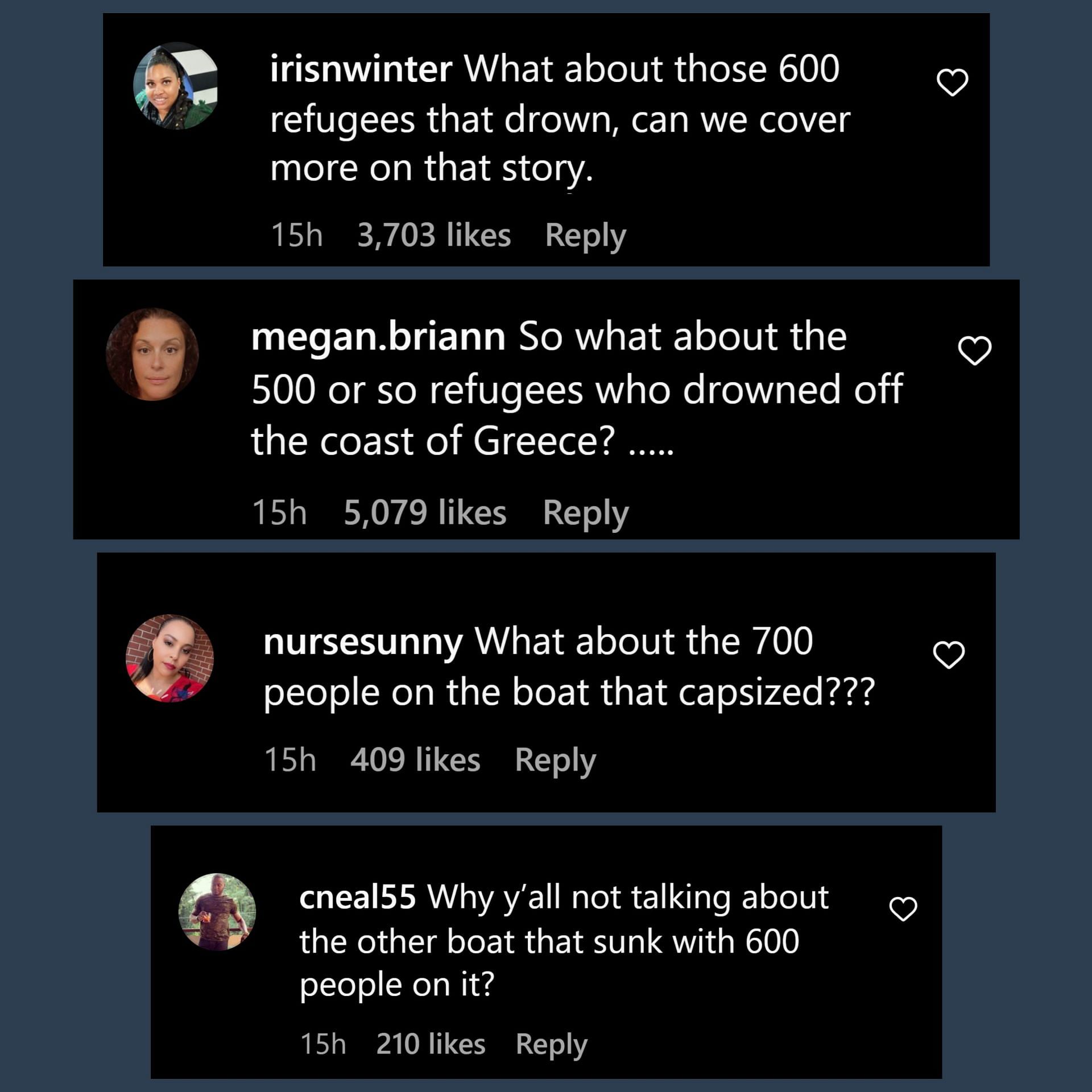 Users felt like the capsizing of the boat full of refugees did not get nearly enough media attention (Image via Instagram)