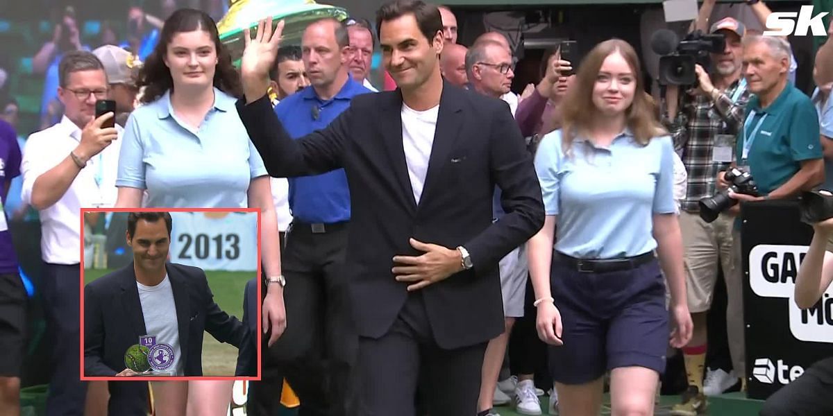 Roger Federer on court at the Halle Open