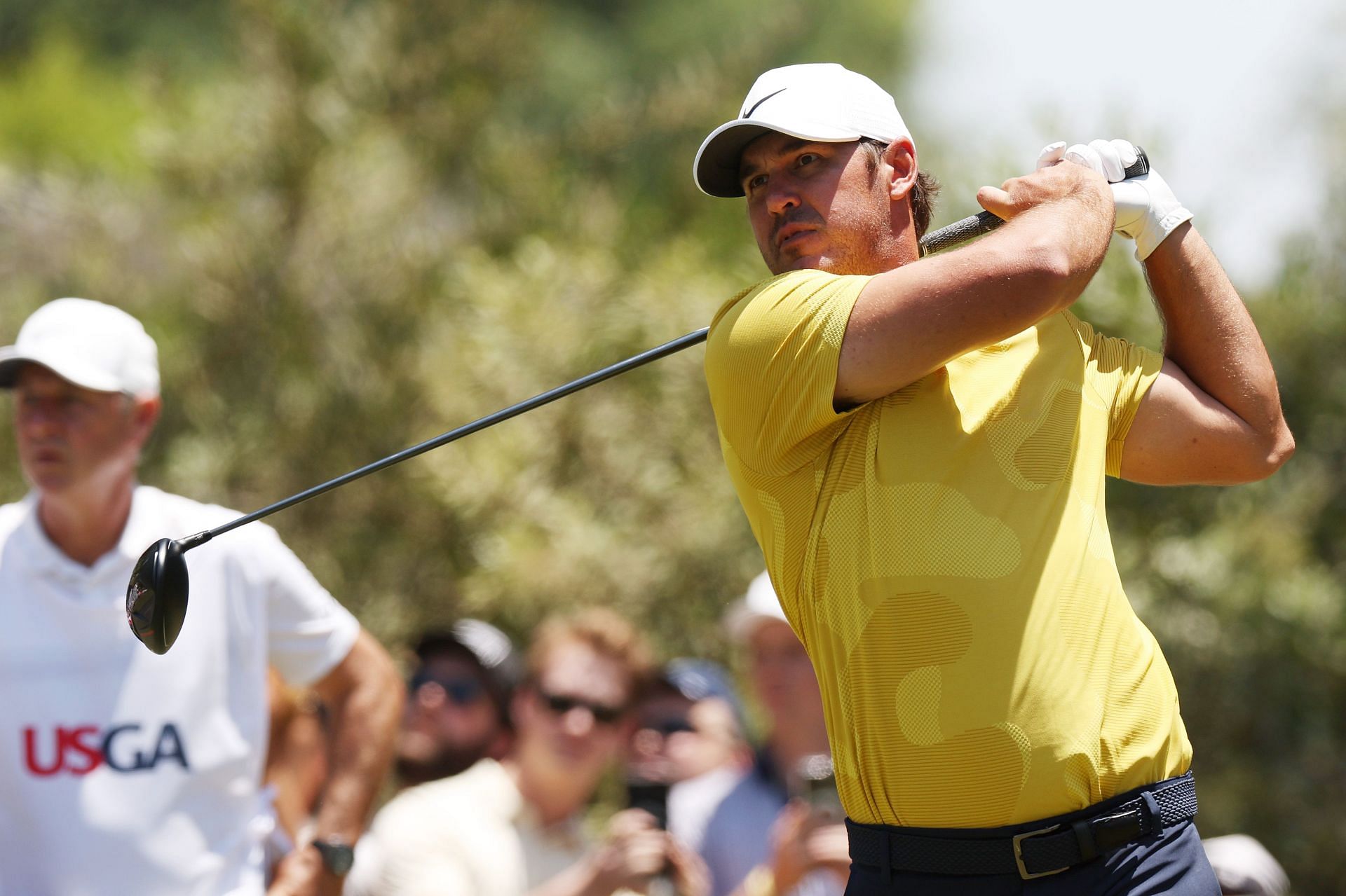 Brooks Koepka plays his shot from the during the third round of the 123rd U.S. Open Championship at The Los Angeles Country Club