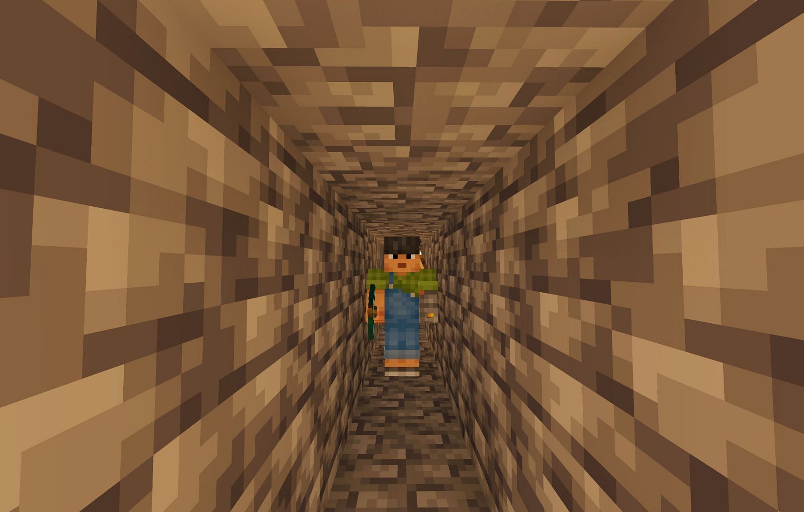 Strip mining is the traditional method of mining for more diamonds (Image via Mojang)