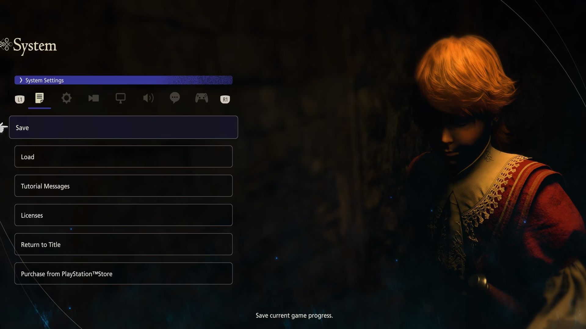 You can save your game by going to the System Settings tab (Image via Square Enix)