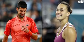 "24 Grand Slams in one pic" - Aryna Sabalenka jokes after crossing paths with Novak Djokovic at Wimbledon practice