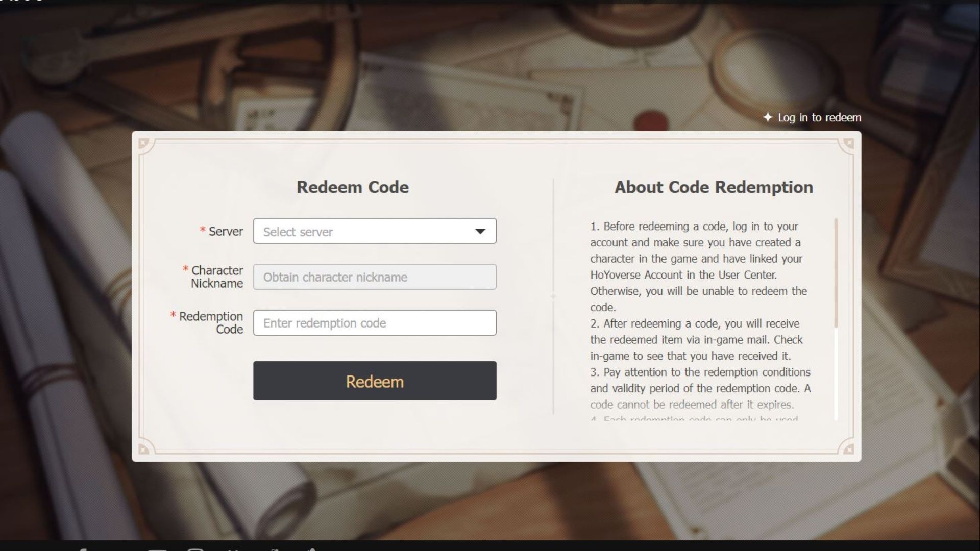 Access the official webpage to redeem the latest redemption codes (Image via HoYoverse)