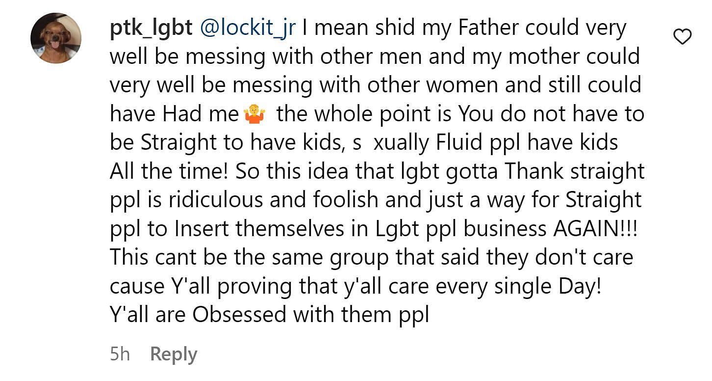 A comment reacting to Jeremy&#039;s tweets (Image via Instagram/ @ptk_lgbt)