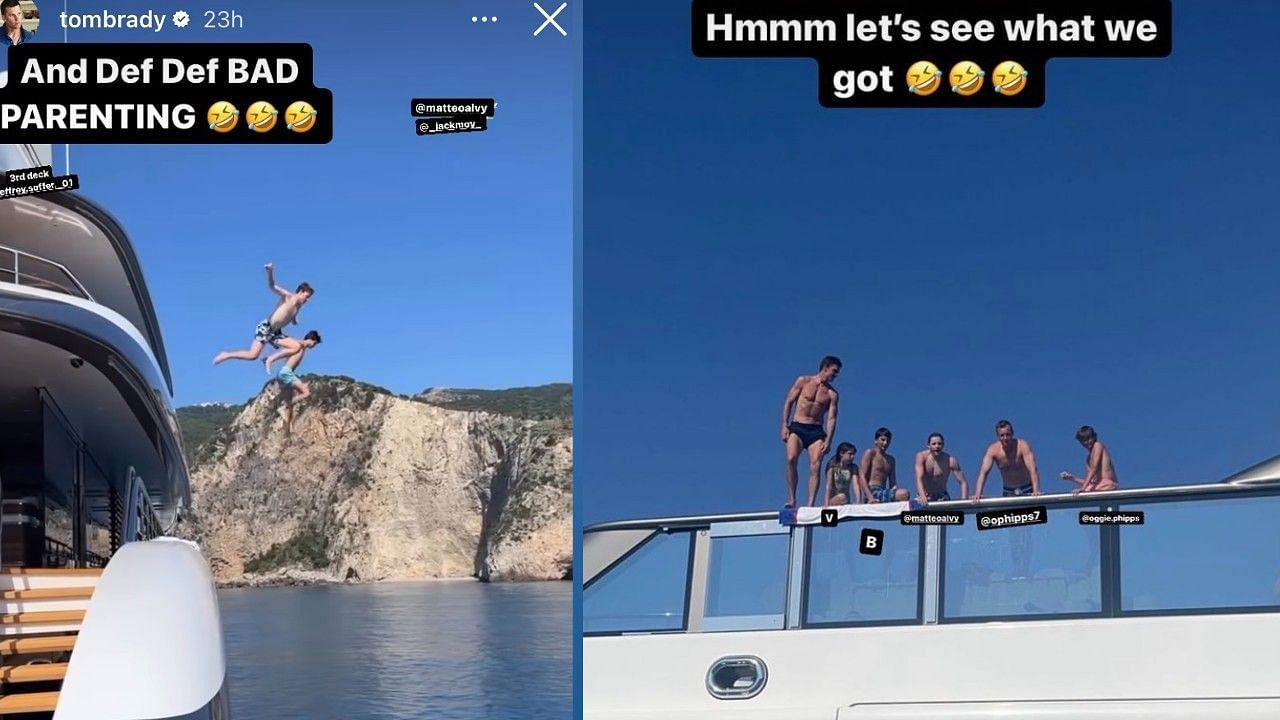 Photos of Tom Brady&#039;s vacation on a yacht with his three children.