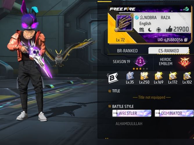 Noobra Raza's Free Fire ID, stats, rank, guild, and more