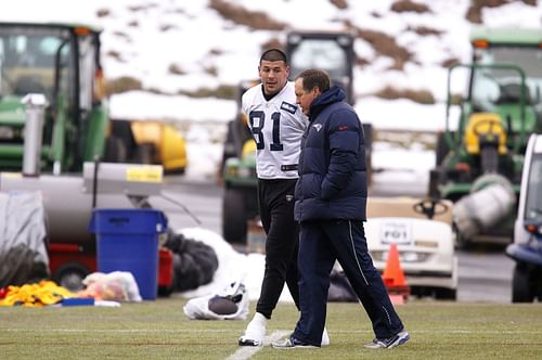 Bill Belichick and Aaron Hernandez in 2011