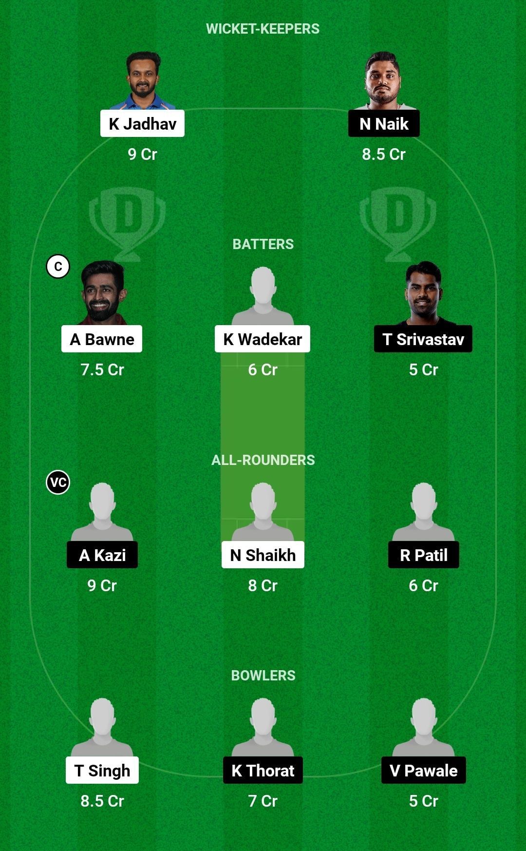 Dream11 Team for Kolhapur Tuskers vs Ratnagiri Jets - Maharashtra Premier League 2023.