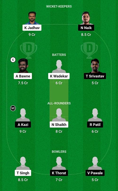 Dream11 Team for Kolhapur Tuskers vs Ratnagiri Jets - Maharashtra Premier League 2023.