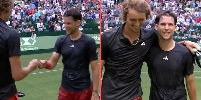 WATCH: Good friends Alexander Zverev and Dominic Thiem do their trademark handshake after Halle 1R clash