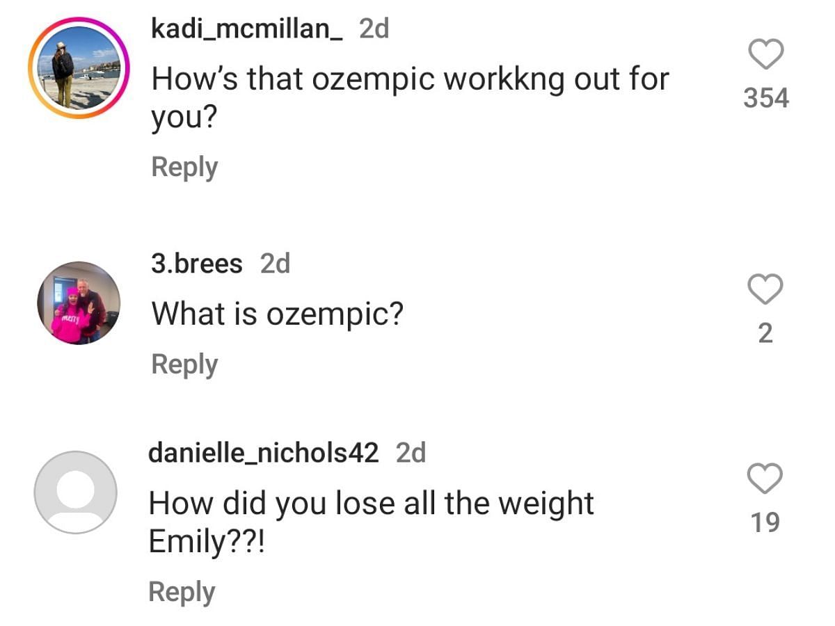 Fans react to Emily&#039;s recent post (Image via Instagram)