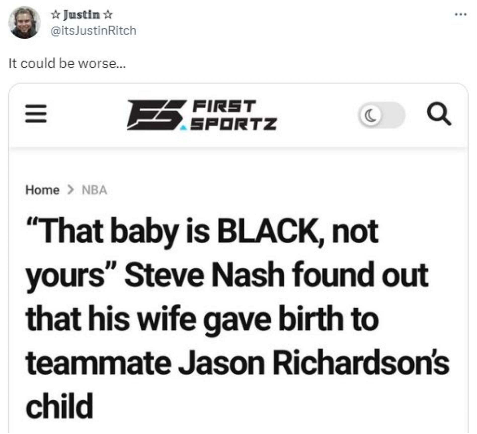 The viral claim about Steve Nash and Jason Richardson. (Photo: @itsJustinRitch/Twitter)