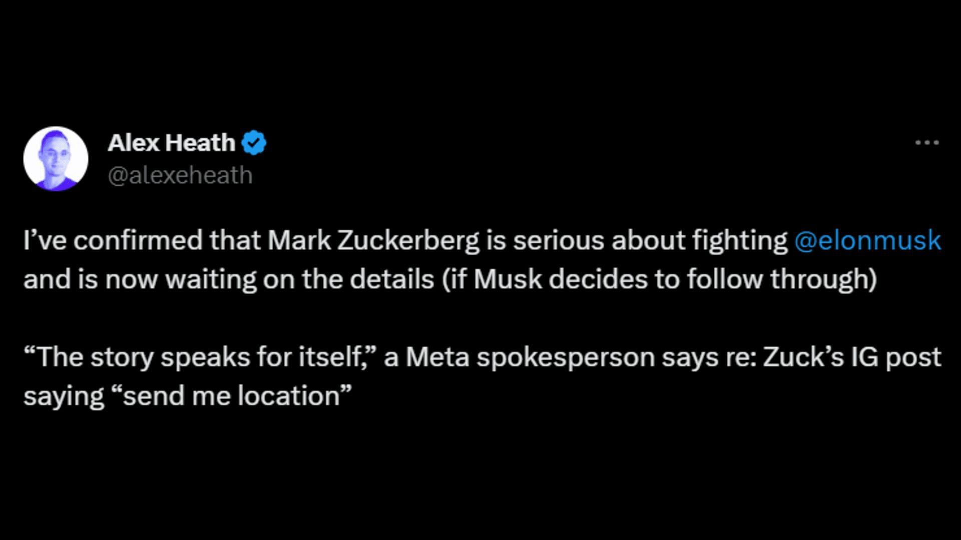 A jiu-jitsuJiu-Jitsutweet confirming both Elon and Mark&#039;s interest in a cage fight. (Image via Twitter/Alex Heath)