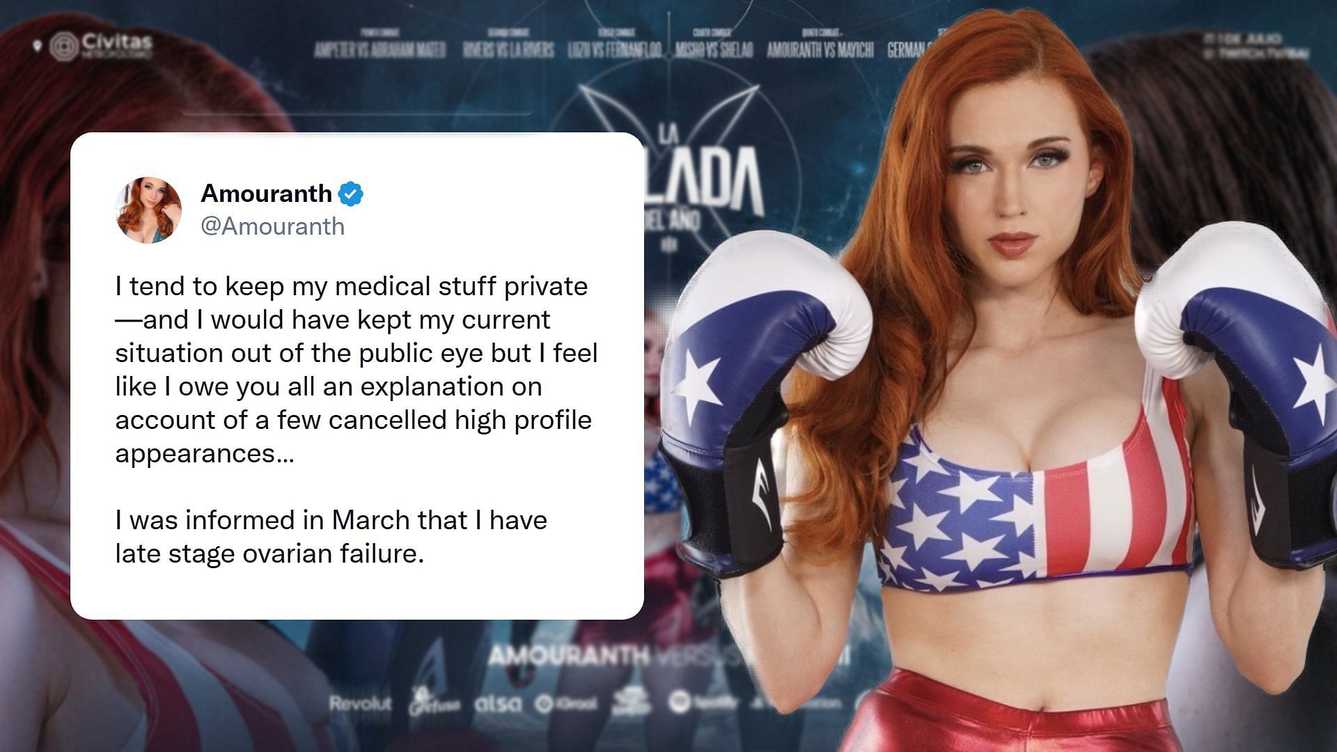 I have late-stage ovarian failure: Amouranth backs out of Ibais La Velada  boxing championship citing medical issues
