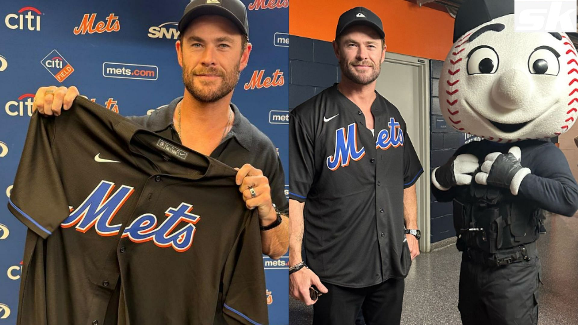 Chris Hemsworth spotted at Mets vs Yankees game. Picture credit: New York Mets Instagram, MLB Life Twitter 