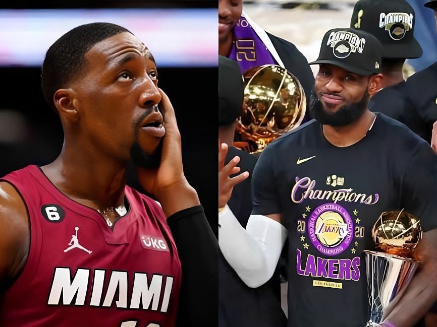 Miami Heat star center Bam Adebayo and LA Lakers star forward LeBron James