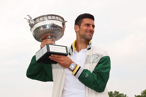 Novak Djokovic pictured at the French Open winner's photoshoot.