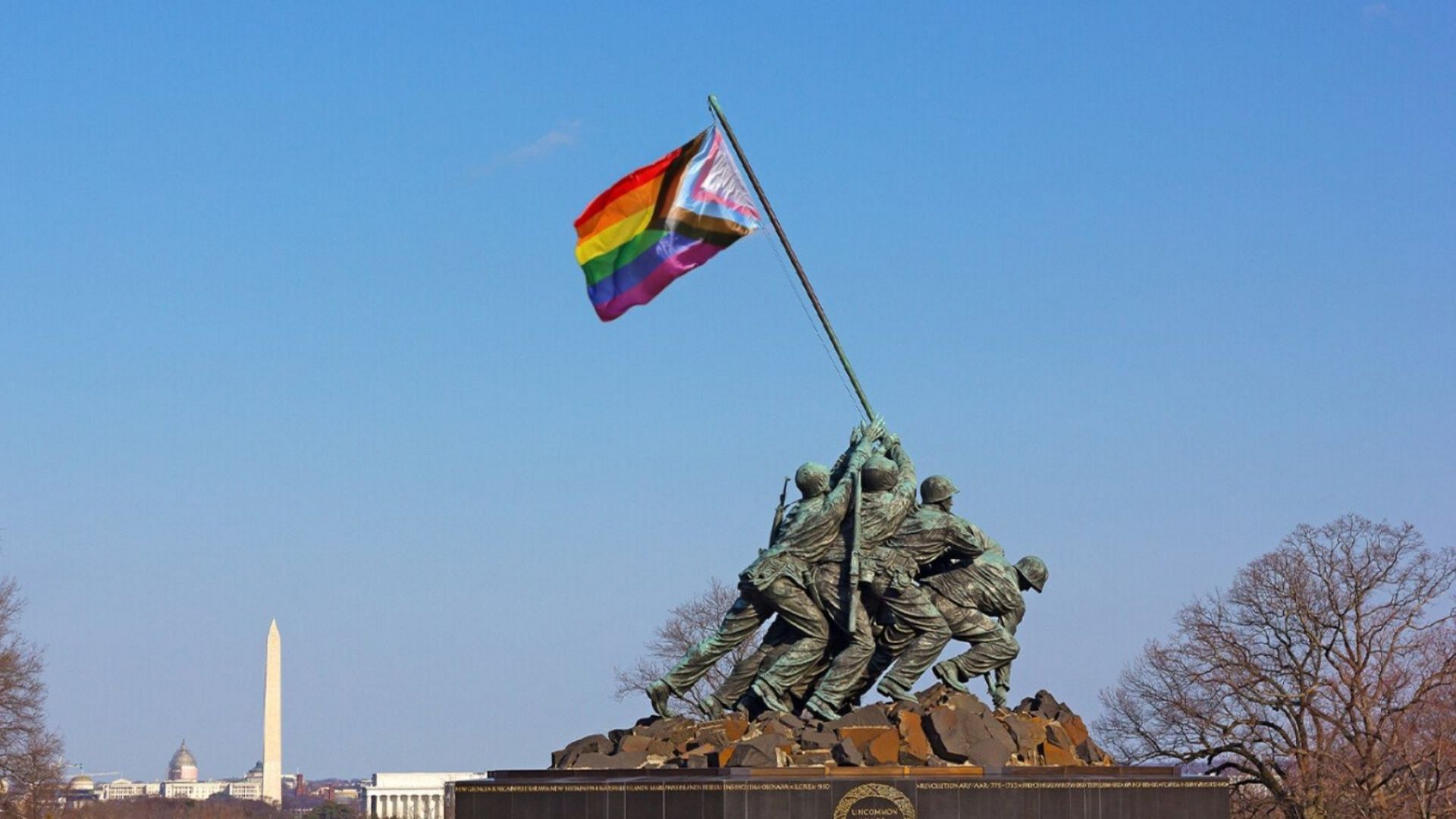 Satire website announces the Iwo Jiwa Memorial hoisted a Pride flag (Image via TheBabylonBee/Twitter)