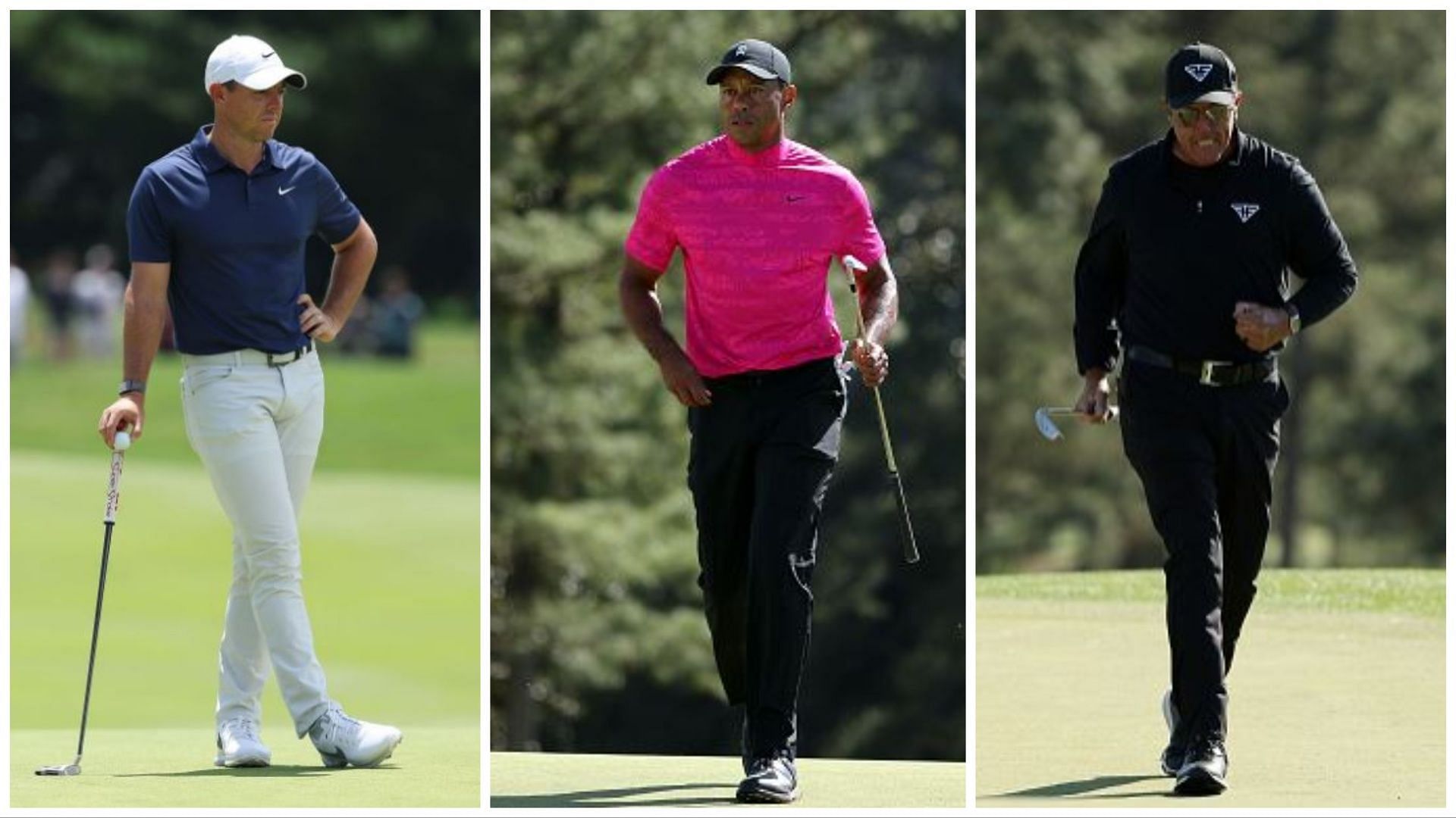 Rory McIlroy, Tiger Woods and Phil Mickelson (via Getty Images)