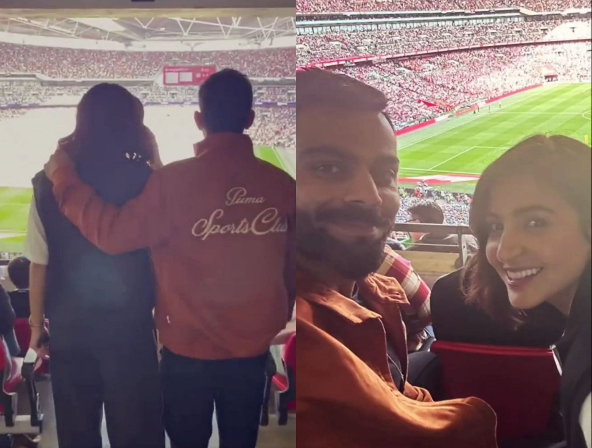 Anushka Sharma and Virat Kohli give a glimpse of their fun time at the FA  Cup final. Watch