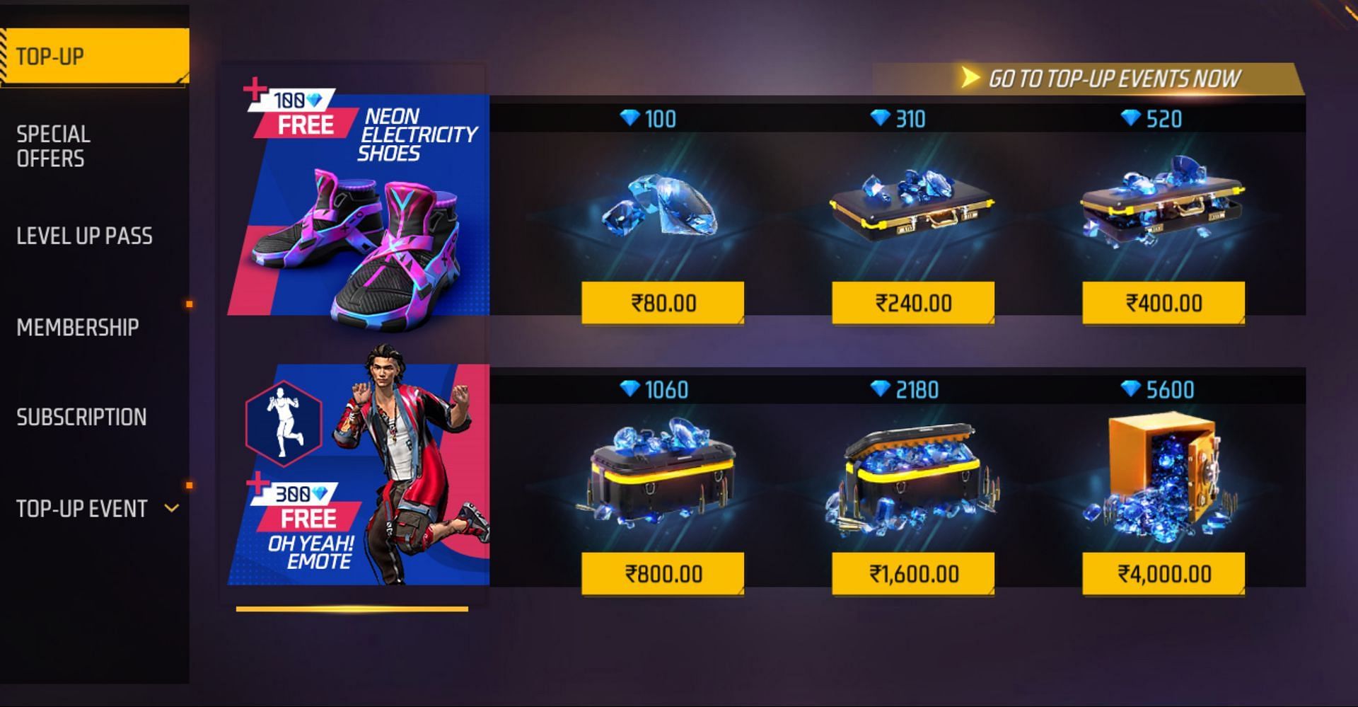 Purchase diamonds to qualify for the free rewards (Image via Garena)