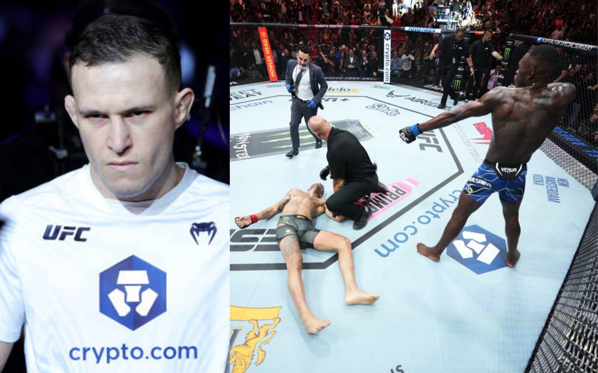 Kai Kara-France (left); Israel Adesanya and Alex Pereira [image courtesy of @ufc/Twitter] (right)