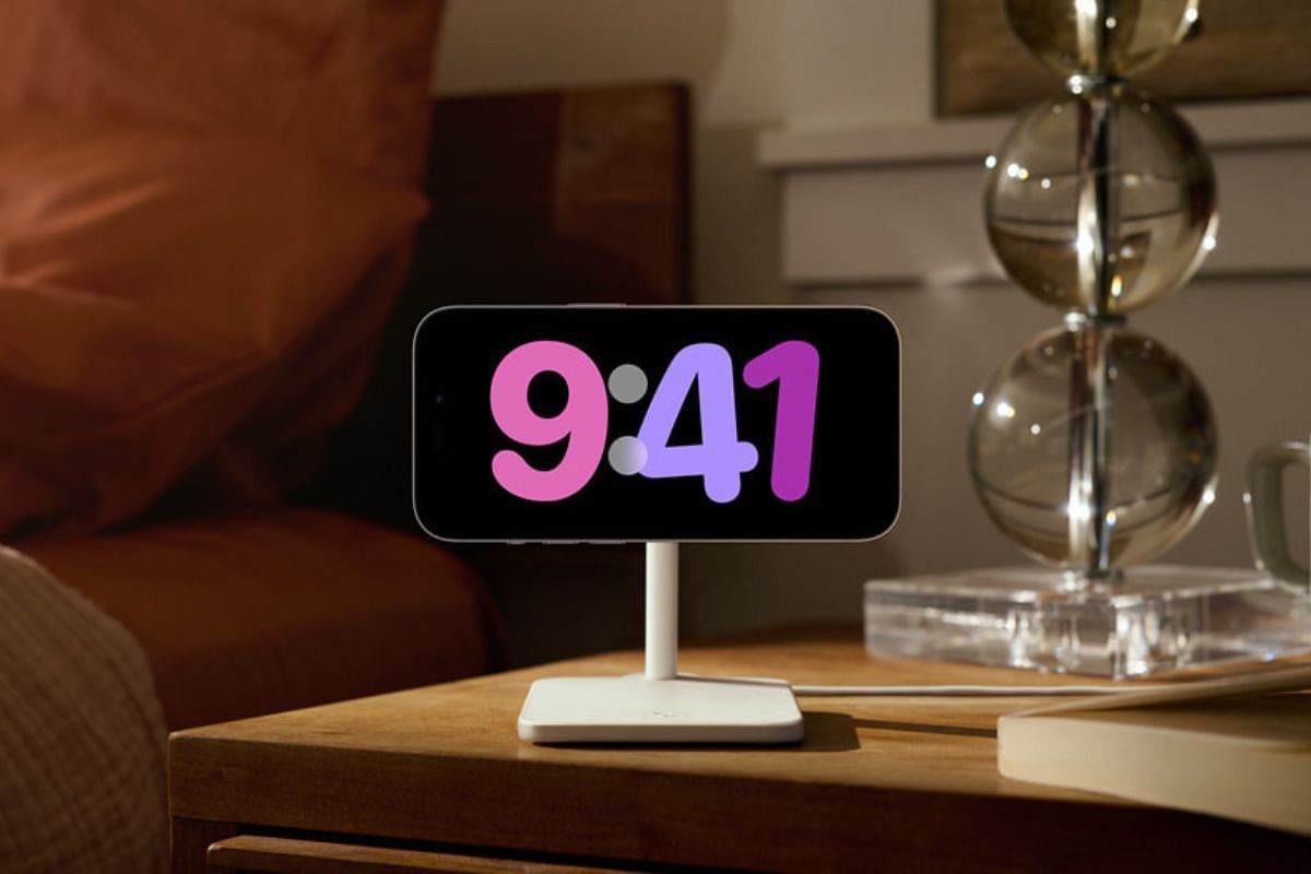StandBy in iOS 17 transforms the charging screen into a smart display. (Image via Apple)
