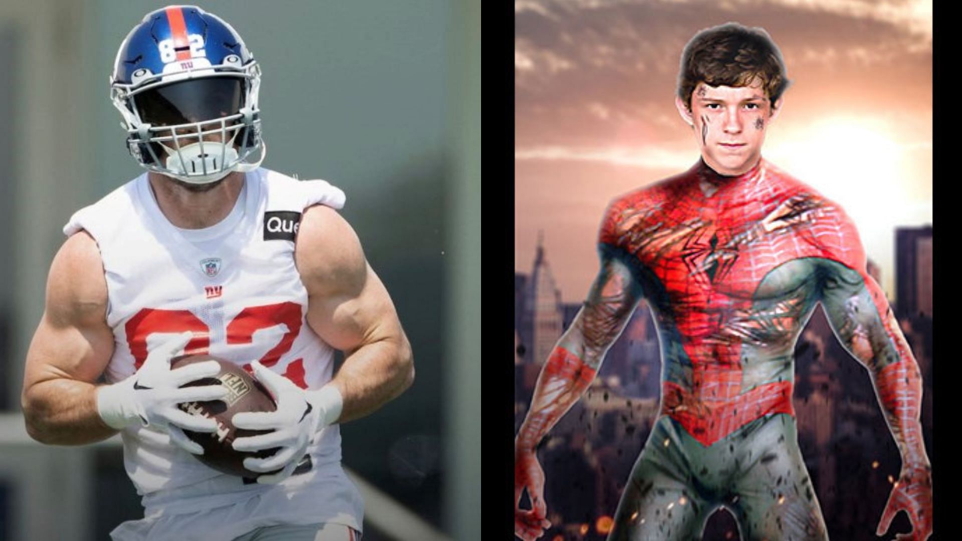 Giants TE Daniel Bellinger (L) getting a Spider-Man comparison after new ook at OTAs