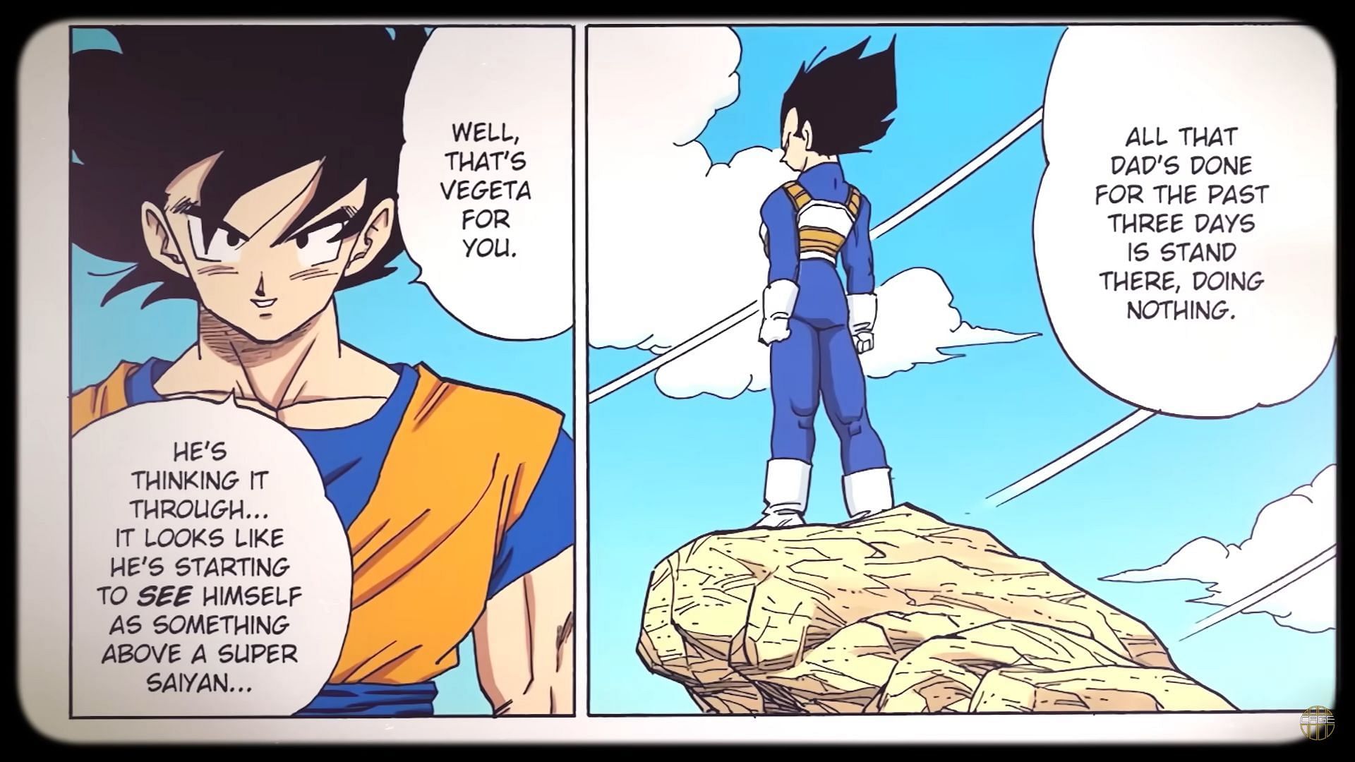 Goku acknowledging Vegeta meditating in the original manga (Image via Akira Toriyama/Shueisha)