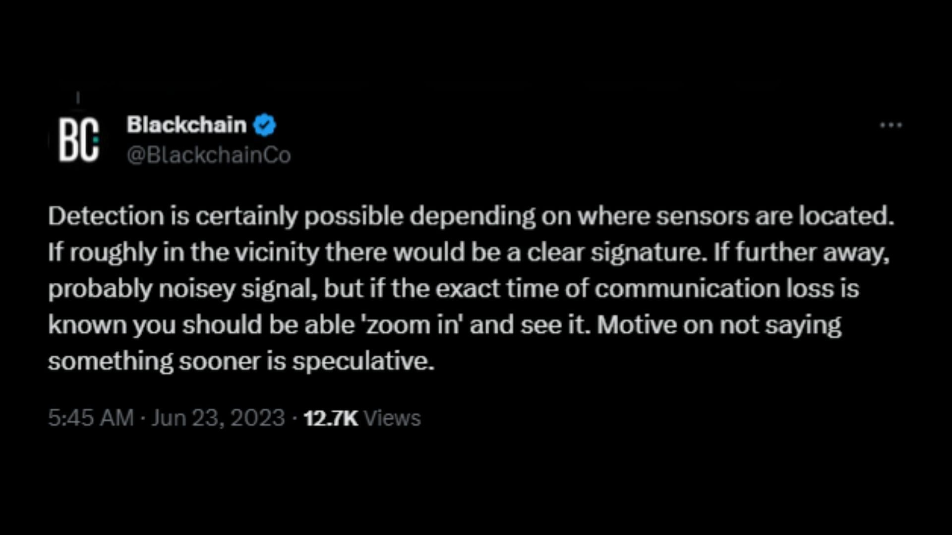 Screenshot of a Twitter user remarking on the authorities being already aware of the submarine&#039;s implode. (Photo via @JackPosobiec/Twitter)