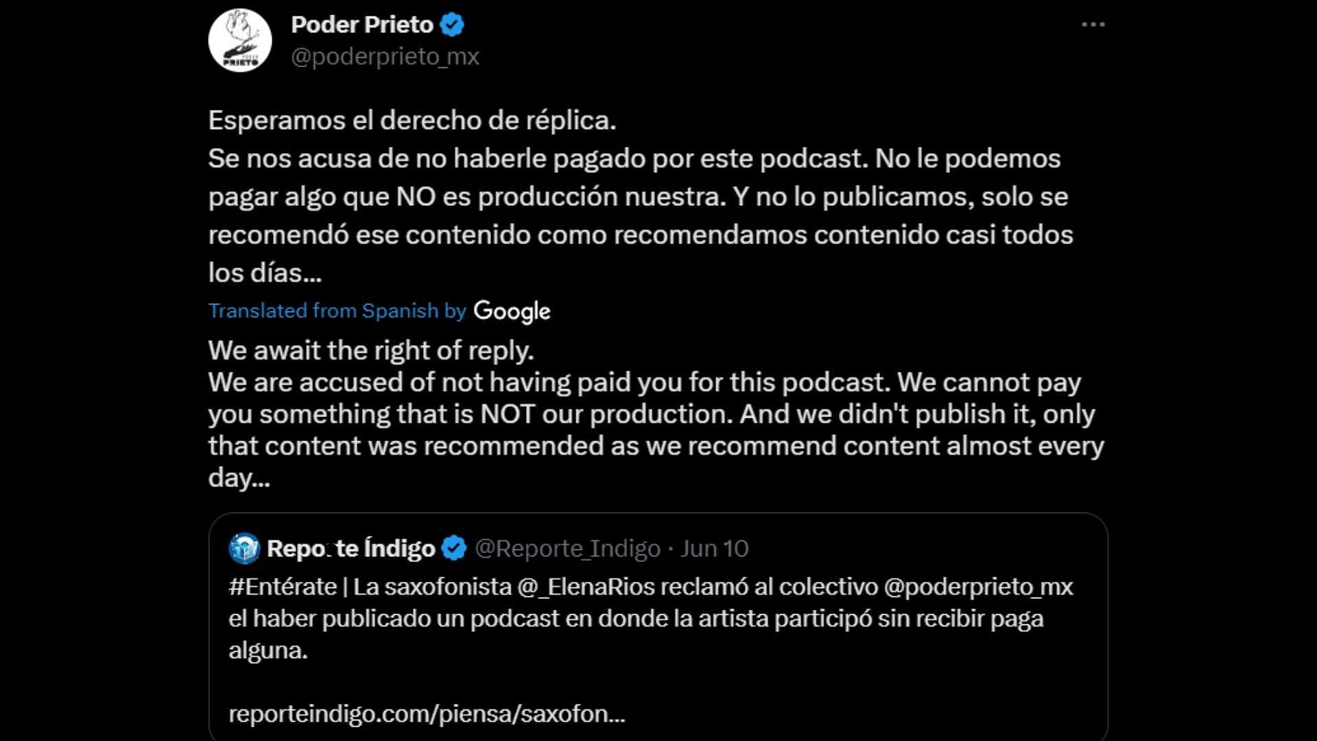 Poder Prieto&#039;s tweet (Image via Twitter)