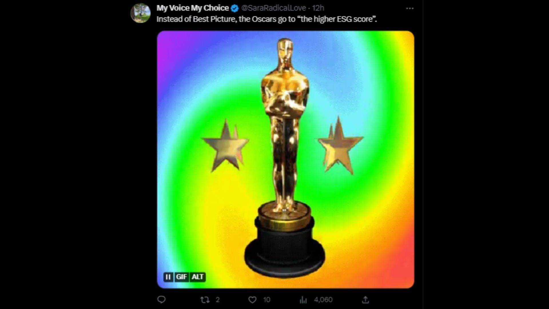 Screenshot of a Twitter user remarking on The Academy Awards&#039; new guidelines for contesting a film in its &quot;Best Picture&quot; category. (Photo via @EndWokeness/Twitter)