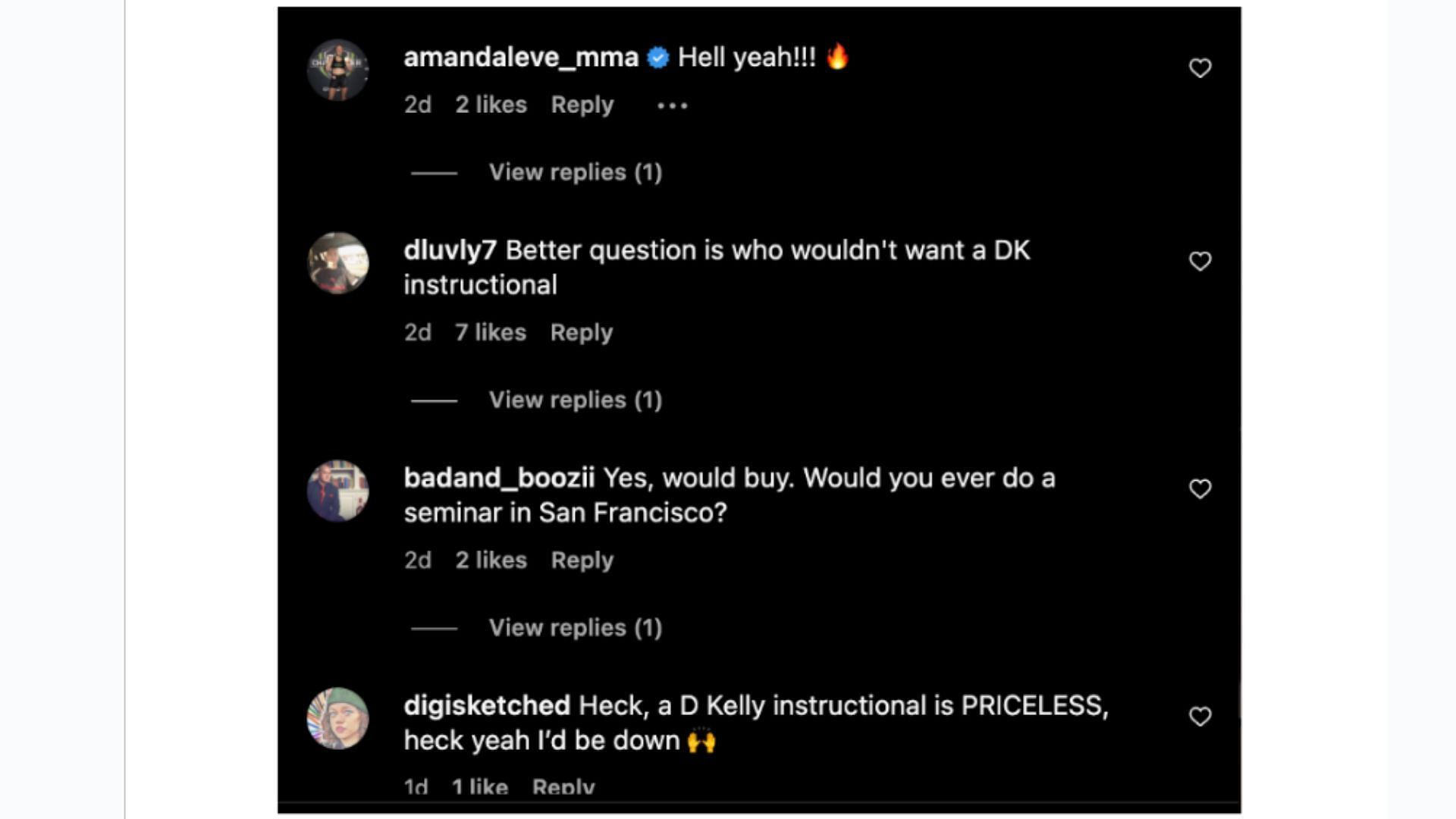 Instagram replies from the fans