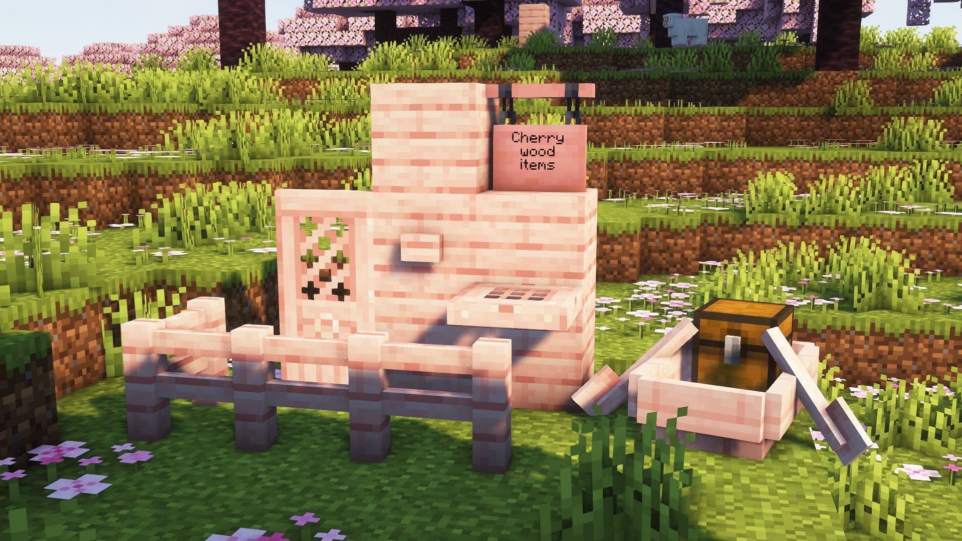 A few items that can be crafted using cherry planks (Image via Mojang)